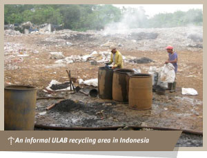 an informal ULAB recycling area in Indonesia