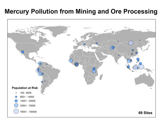 world map of mercury mining pollution